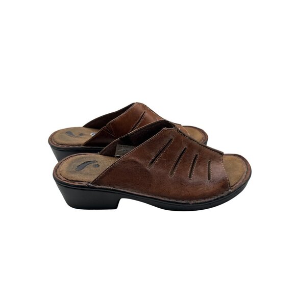 Dr. Scholls Size 8 USA Brown Leather Open-Toe Slip-On Sandals Black Outsoles - Picture 2 of 7